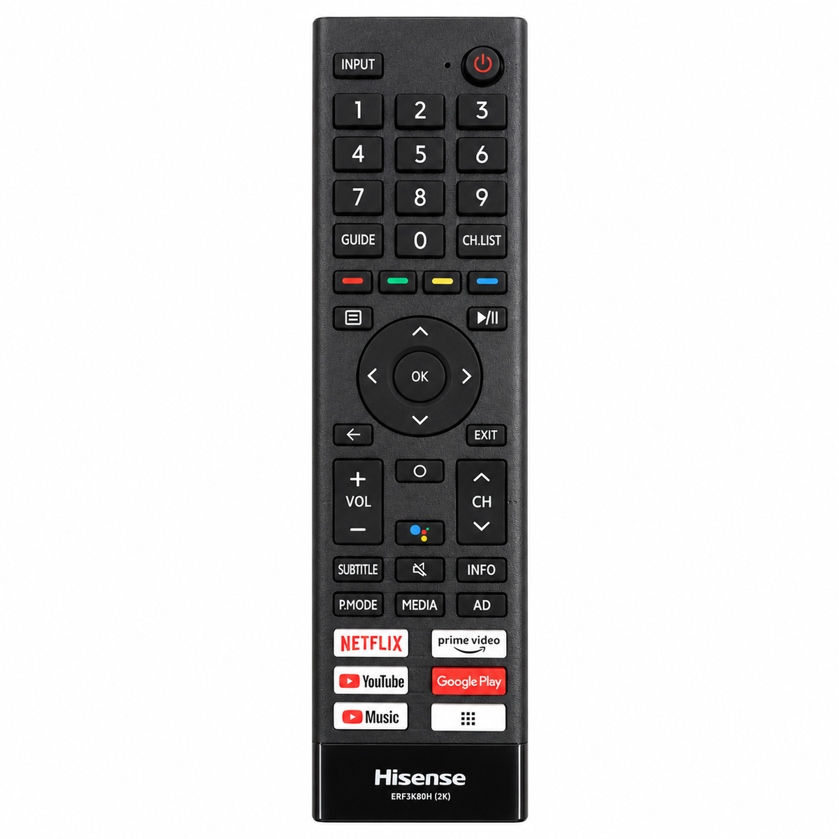 Hisense Smart Tv Remote LCD LED OLED QLED UHD 4K Android TVs - Hot Keys Google, Netflix, Prime Video, YouTube Music, Google Play, Apps and YouTube
